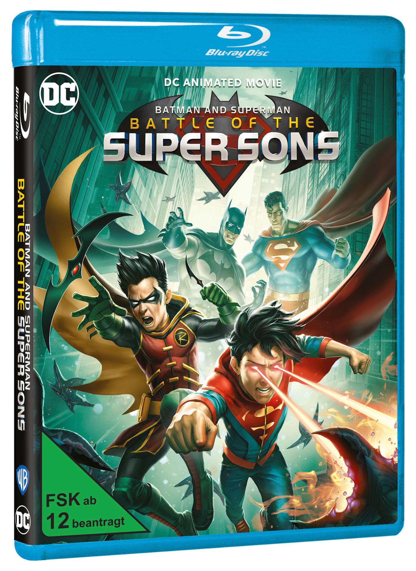 Blu-ray-Hülle mit DC-Animationsfilm-Cover, auf dem Batman und Superman kämpfen.