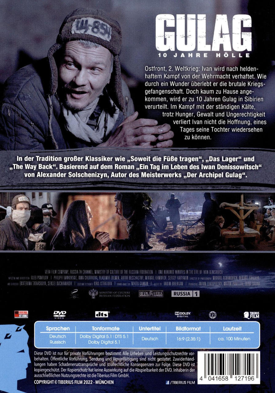 DVD-Hülle für den Film Gulag. Ein Mann mit Hut schaut in die Kamera. Hintergrundtext.