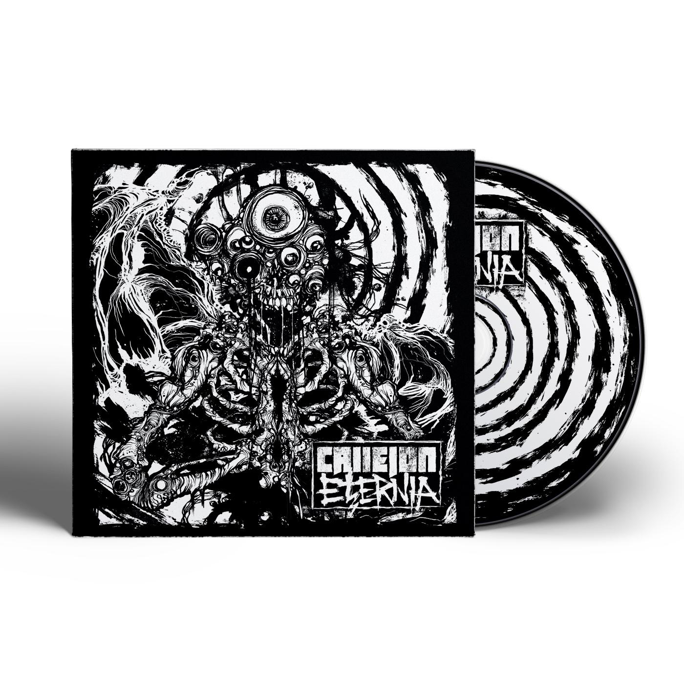 Ein schwarz-weißes Albumcover mit abstraktem Design und Text für 'Callion Eternia'.