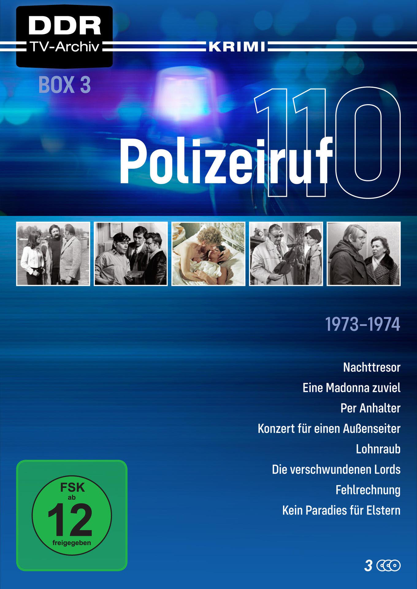 DVD-Cover, blauer Hintergrund, Text 'Polizeiruf 110' und eine Reihe von Fotos, grünes Etikett.