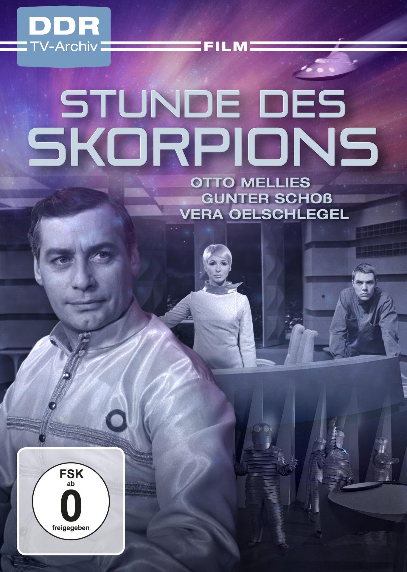 DVD-Cover: 'Stunde des Skorpions'. Mit einem Mann und einer Frau in Raumanzügen.