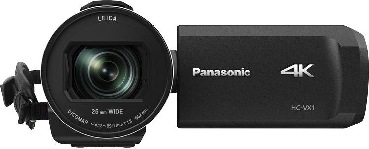 Fekete videokamera Leica objektívvel és Panasonic márkajelzéssel.