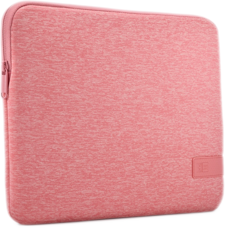 Roze laptoptas met een rits. Case-Logic label is zichtbaar.