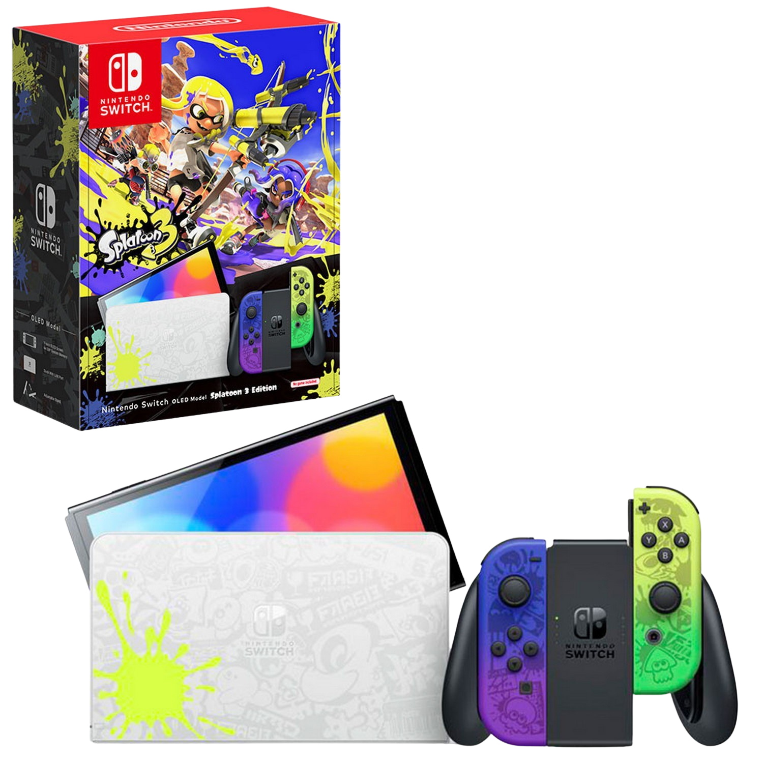 Consola - Nintendo Switch Splatoon Edition Console, OLED, 7", 64 GB, Multicolor