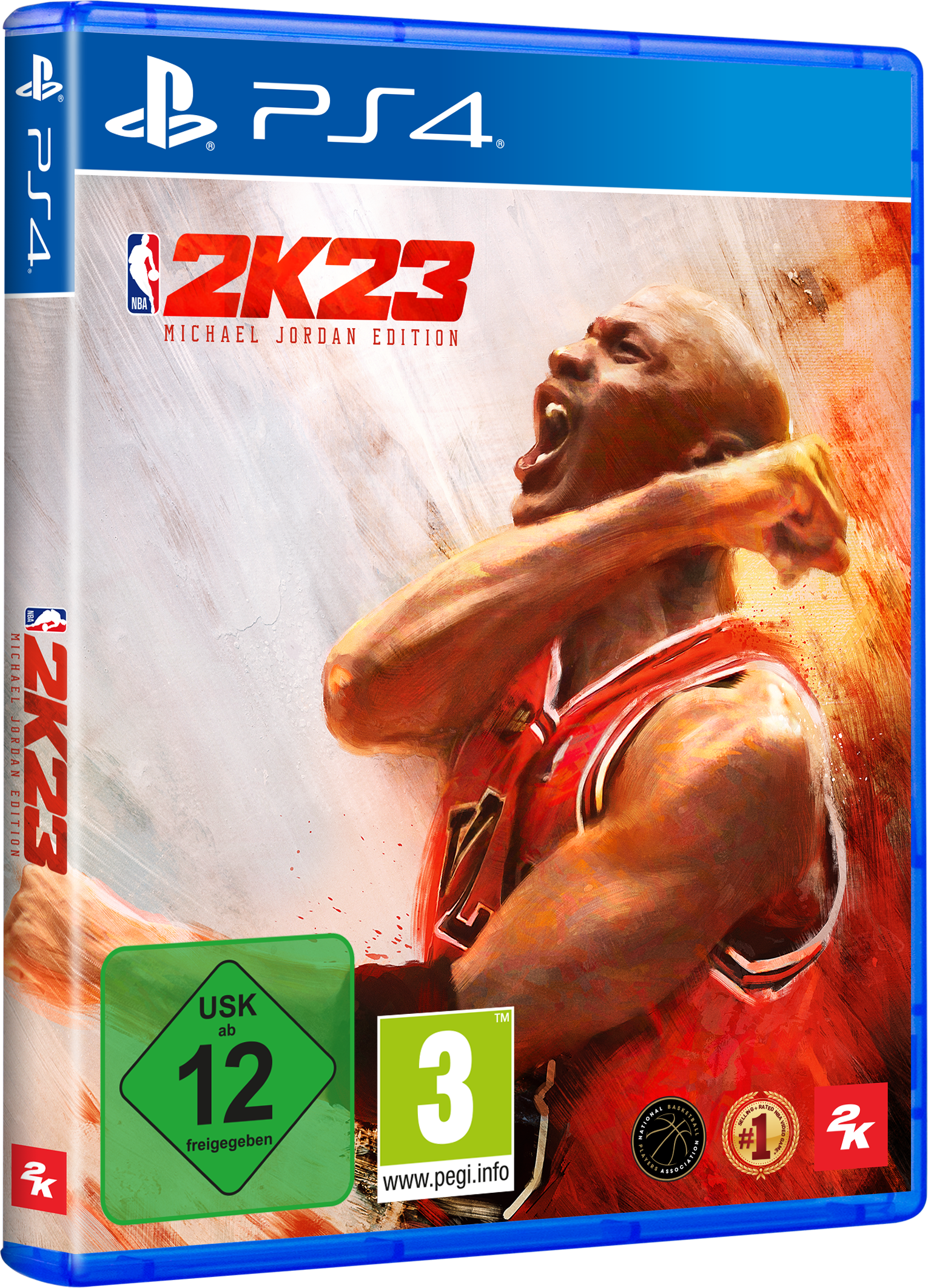 Scatola del gioco PS4 NBA 2K23 Michael Jordan Edition, immagine di Michael Jordan.