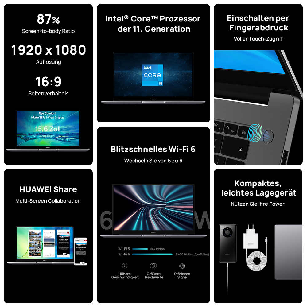 HUAWEI Matebook D15 - 15,6 Zoll - AMD Ryzen™ 5 5500U - 8 GB - 512 GB - AMD Radeon™ Onboard Graphics - Windows 11 Home