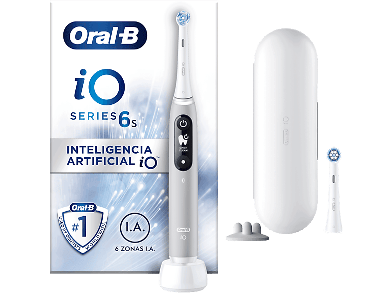 Cepillo eléctrico - Oral-B iO 6S, Con 2 Cabezales y 1 Estuche De Viaje, Diseñado Por Braun, Gris