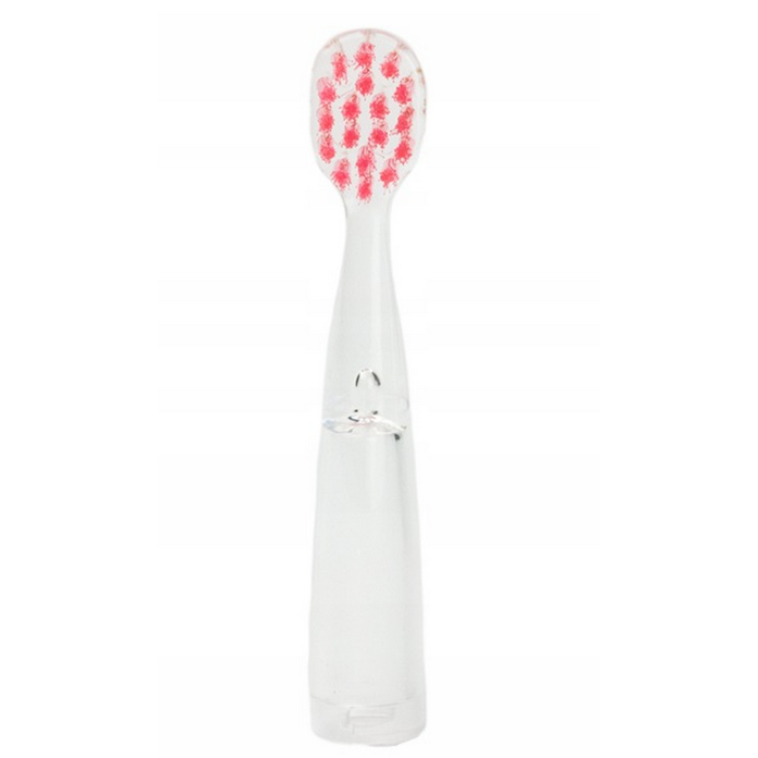 Cabezal de cepillo de dientes con cerdas rojas. Cuerpo y cabeza de plástico blanco.