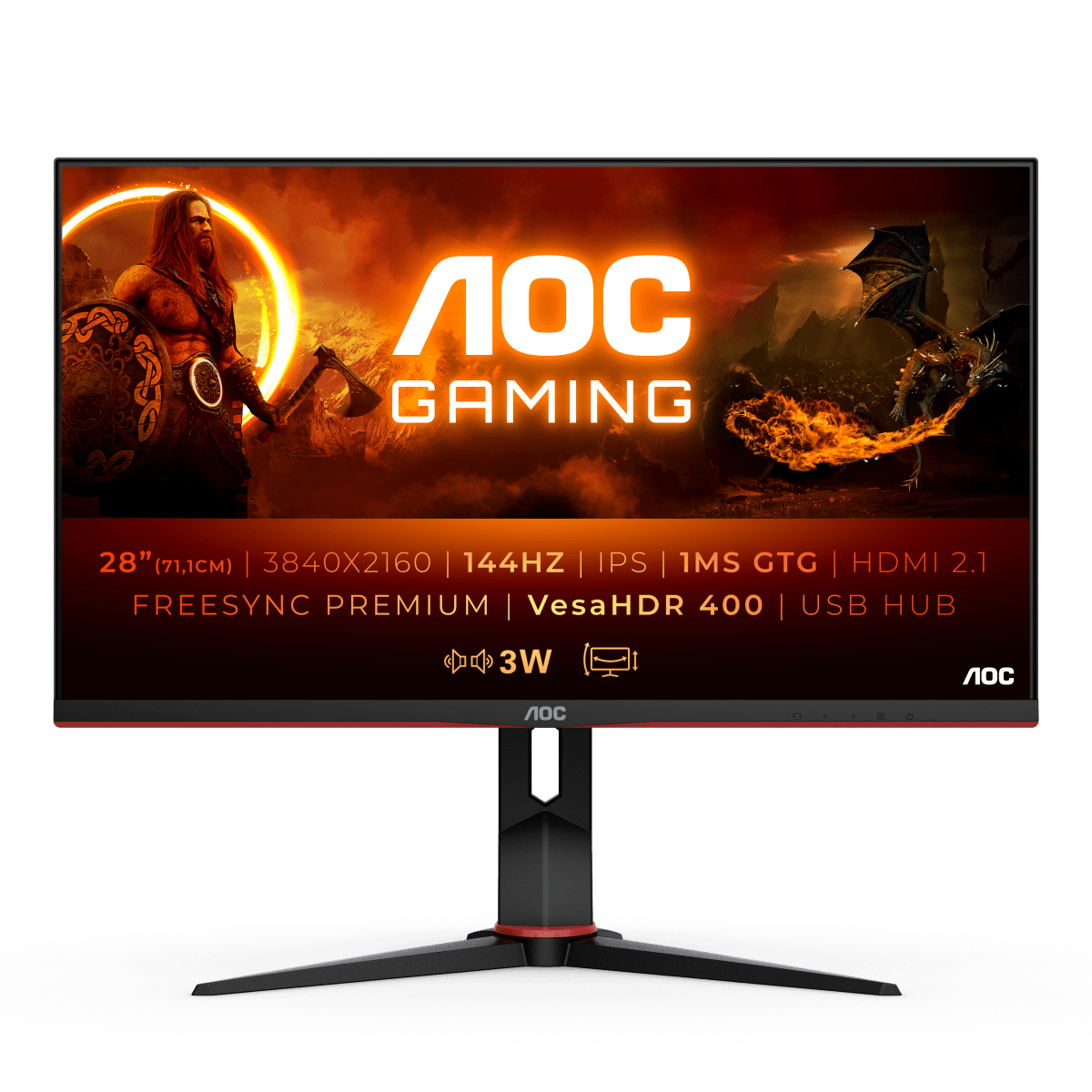 AOC U28G2XU2 28 Zoll  UHD 4K  Gaming Monitor mit 4k UHD Auflösung, 144 Hz, HDR400, 1 ms GtG, Low Input Lag, 6 Spielmodi, AOC Game Color, AOC Shadow Control und AOC G-Menü  1 ms Reaktionszeit  