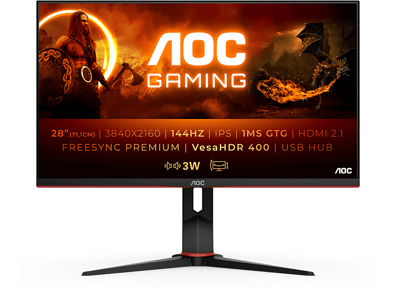 AOC U28G2XU2 28 Zoll UHD 4K Gaming Monitor mit 4k UHD Auflösung, 144 Hz ...