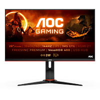 AOC U28G2XU2 28 Zoll UHD 4K Gaming Monitor mit 4k UHD Auflösung, 144 Hz, HDR400, 1 ms GtG, Low Input Lag, 6 Spielmodi, AOC Game Color, AOC Shadow Control und AOC G-Menü (1 ms Reaktionszeit, 144 Hz)