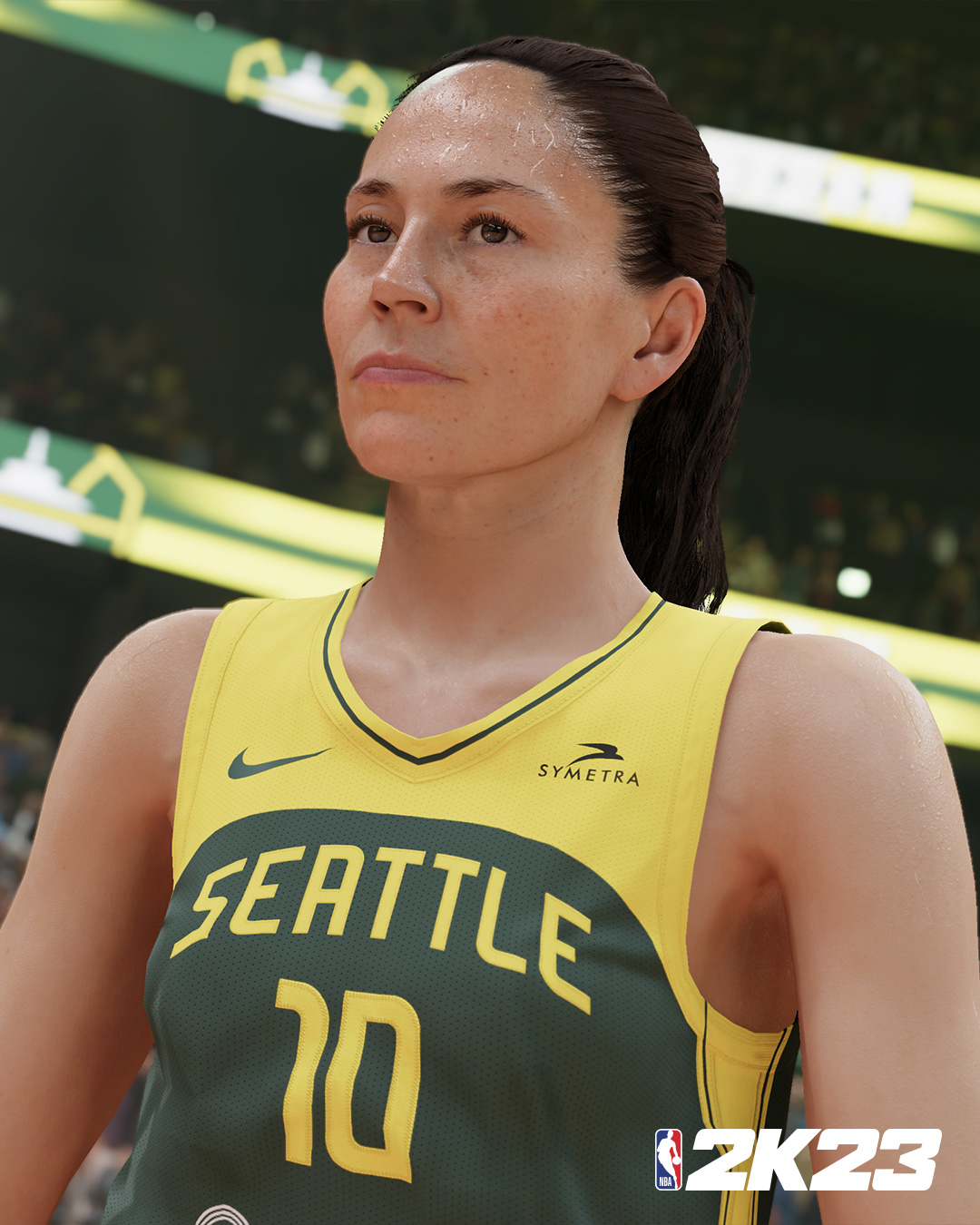 Porträt eines Basketballspielers in einem grün-gelben Trikot.
