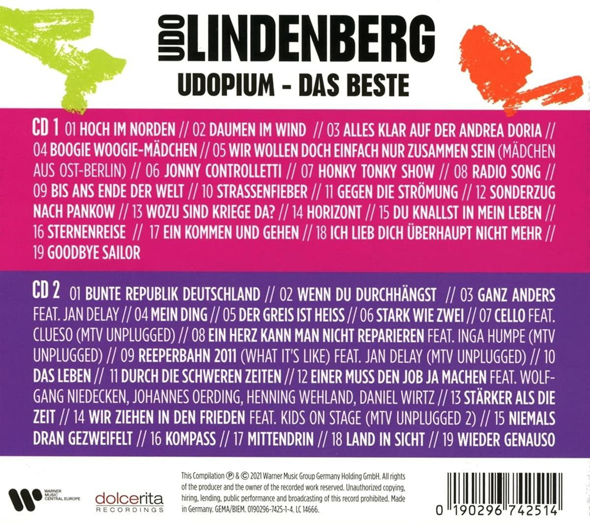 CD-Cover, Udo Lindenbergs Compilation-Album, orange und grüne Akzente.