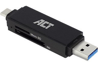 ACT USB Type-C, USB-A kártyaolvasó SD/SDHC/SDXC/Micro SD kártyákhoz, fekete (AC6375)