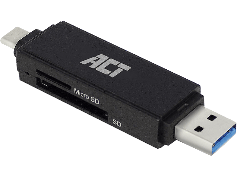 ACT USB Type-C, USB-A kártyaolvasó SD/SDHC/SDXC/Micro SD kártyákhoz, fekete (AC6375)