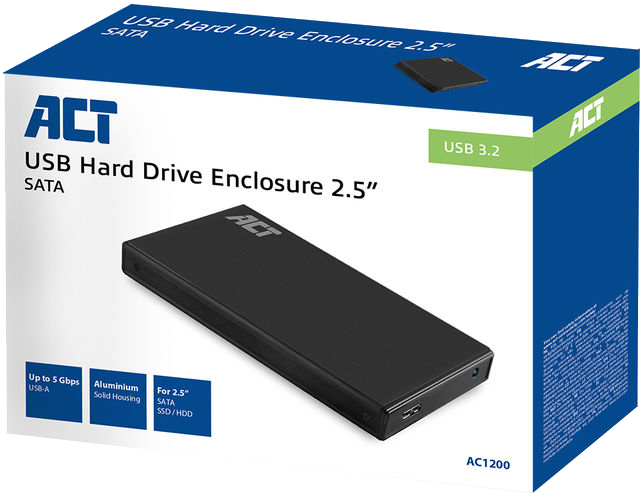 USB merevlemez-ház doboza, a meghajtó látható.