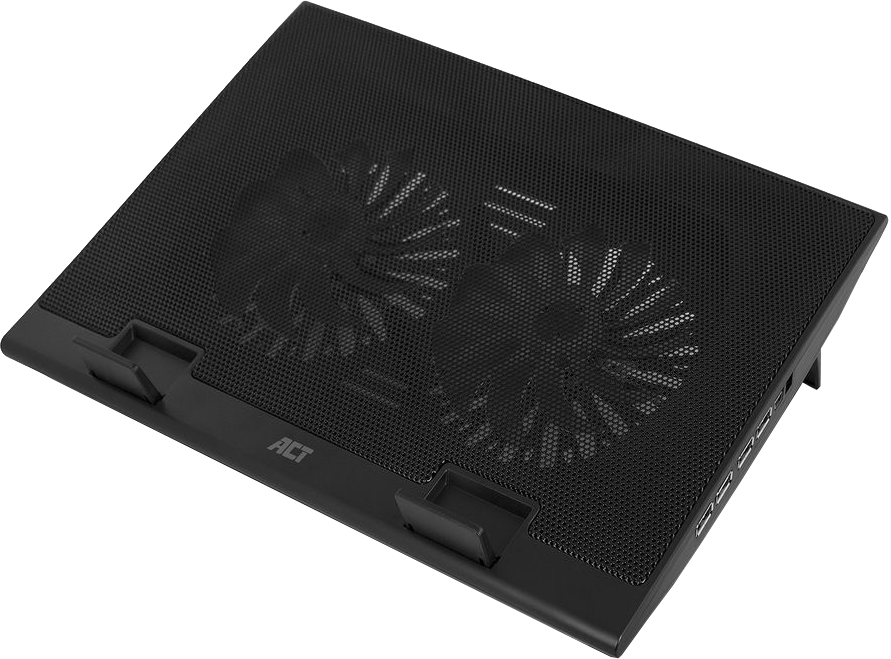 ACT Laptop hűtőállvány, max 17", 4 portos USB 2.0 HUB, 2 db ventilátor, fekete (AC8105)