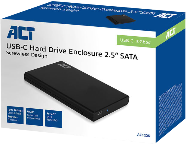 ACT USB-C merevlemez ház doboza. A ház fekete.