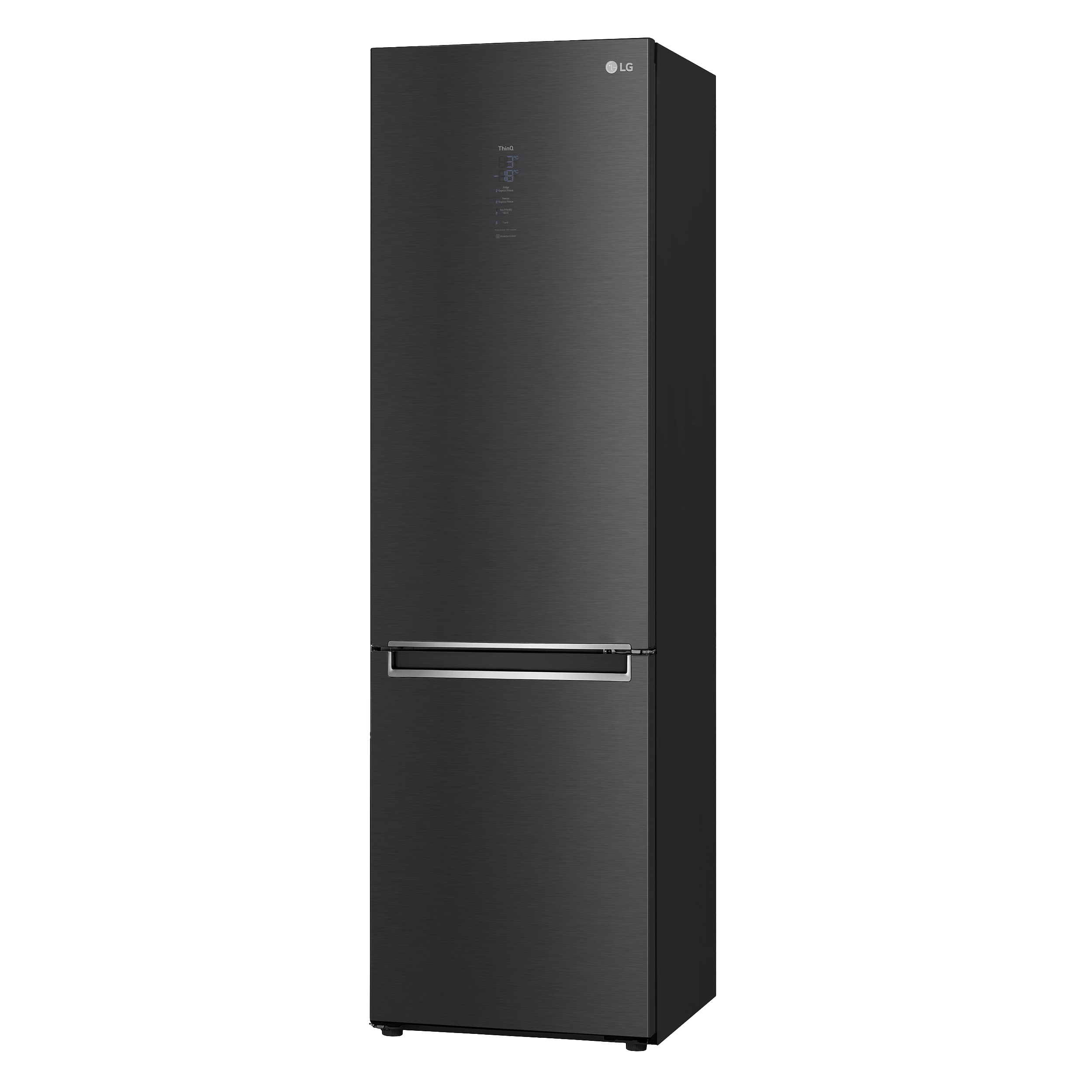 Schwarzer Kühlschrank mit unterem Gefrierfach und silbernem Griff.