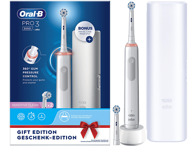 ORAL-B Pro 3 3500 mit Reiseetui Elektrische Zahnbürste Weiß online kaufen |  MediaMarkt