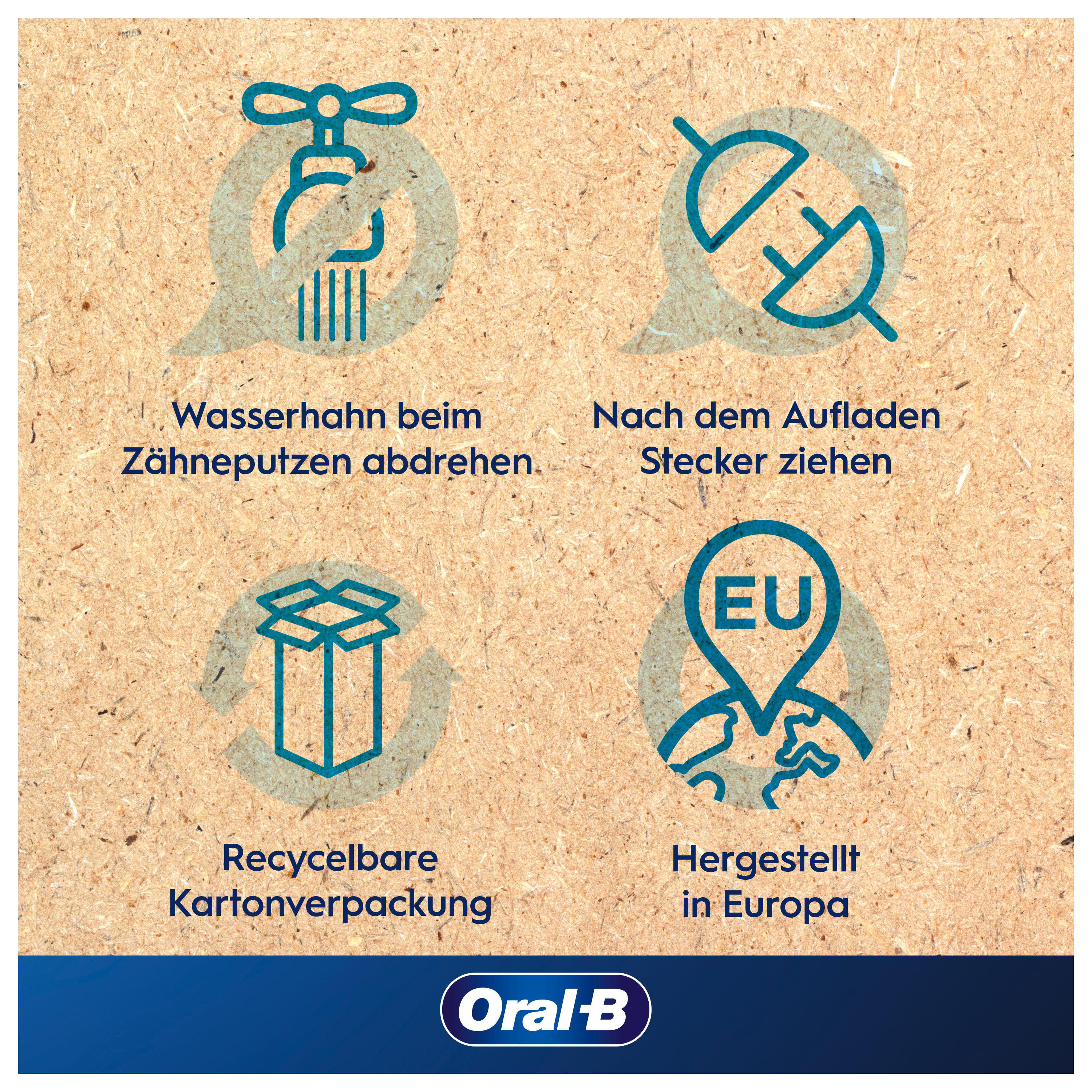 Vier Symbole mit Text. Ein Wasserhahn, ein Stecker, eine Box und eine Weltkugel mit 'EU'.