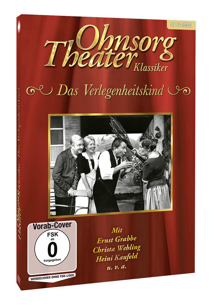 DVD-Hülle eines Theaterstücks mit Schauspielern auf der Bühne, roter Hintergrund und goldener Text.