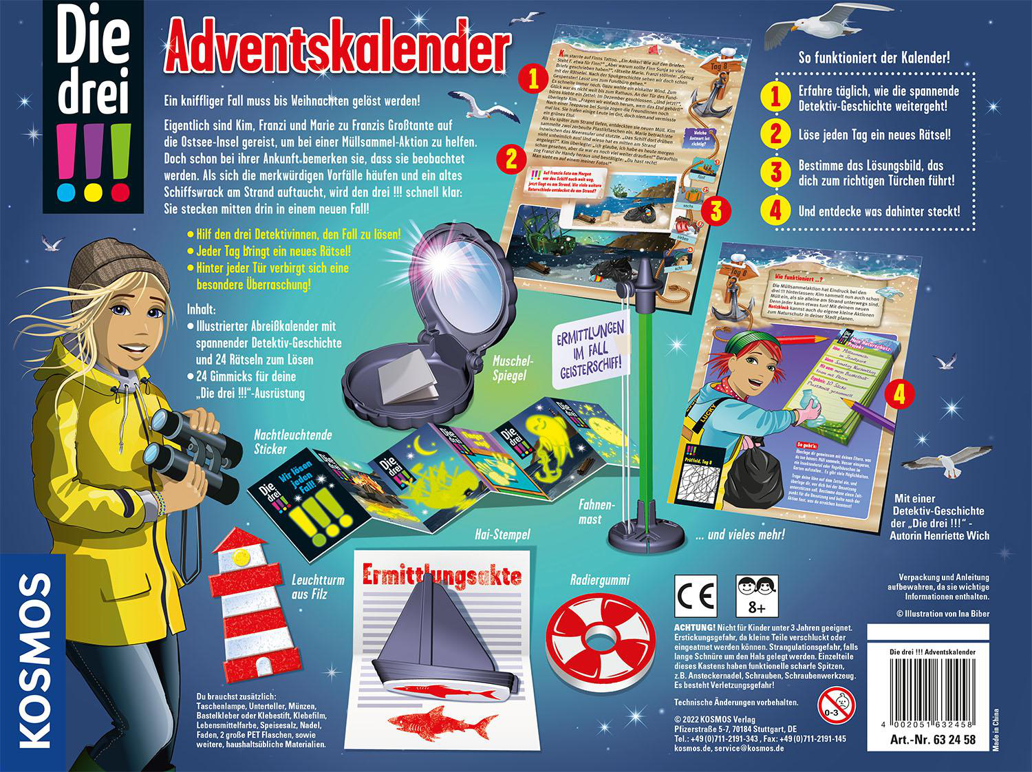 KOSMOS Die drei !!!- Adventskalender - Entdecke in 24 spannenden Rätseln das Geheimnis im Geisterschiff Adventskalender Mehrfarbig