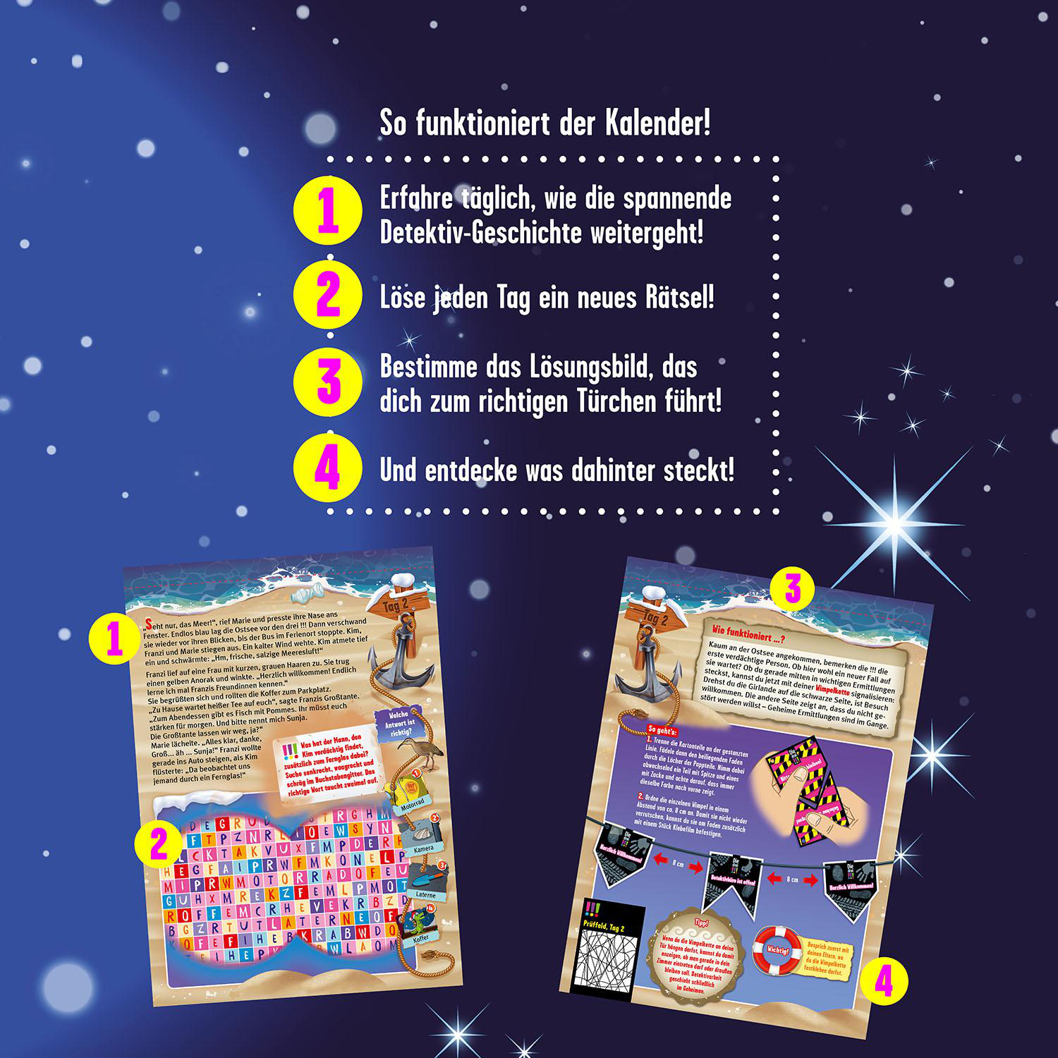 KOSMOS Die drei !!!- Adventskalender - Entdecke in 24 spannenden Rätseln das Geheimnis im Geisterschiff Adventskalender Mehrfarbig