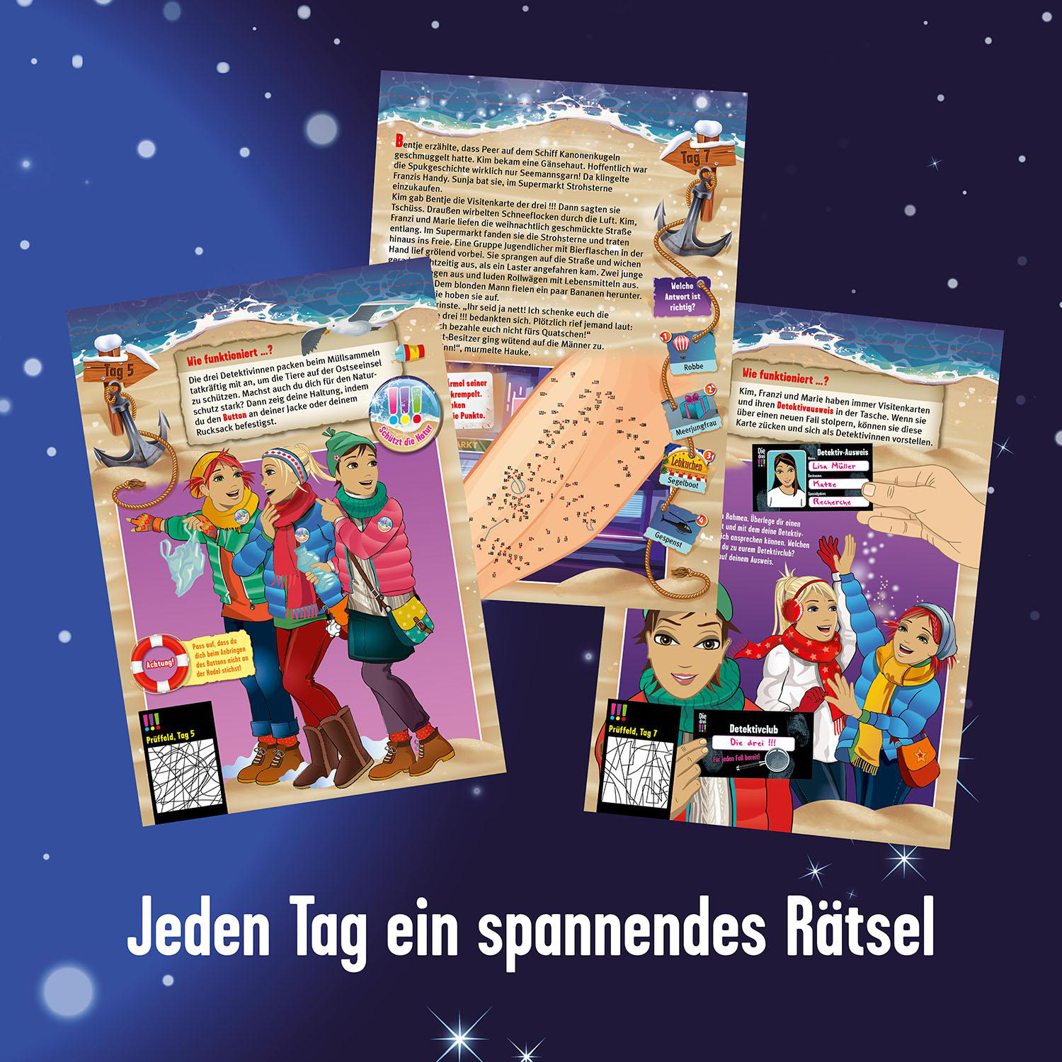 KOSMOS Die drei !!!- Adventskalender - Entdecke in 24 spannenden Rätseln das Geheimnis im Geisterschiff Adventskalender Mehrfarbig
