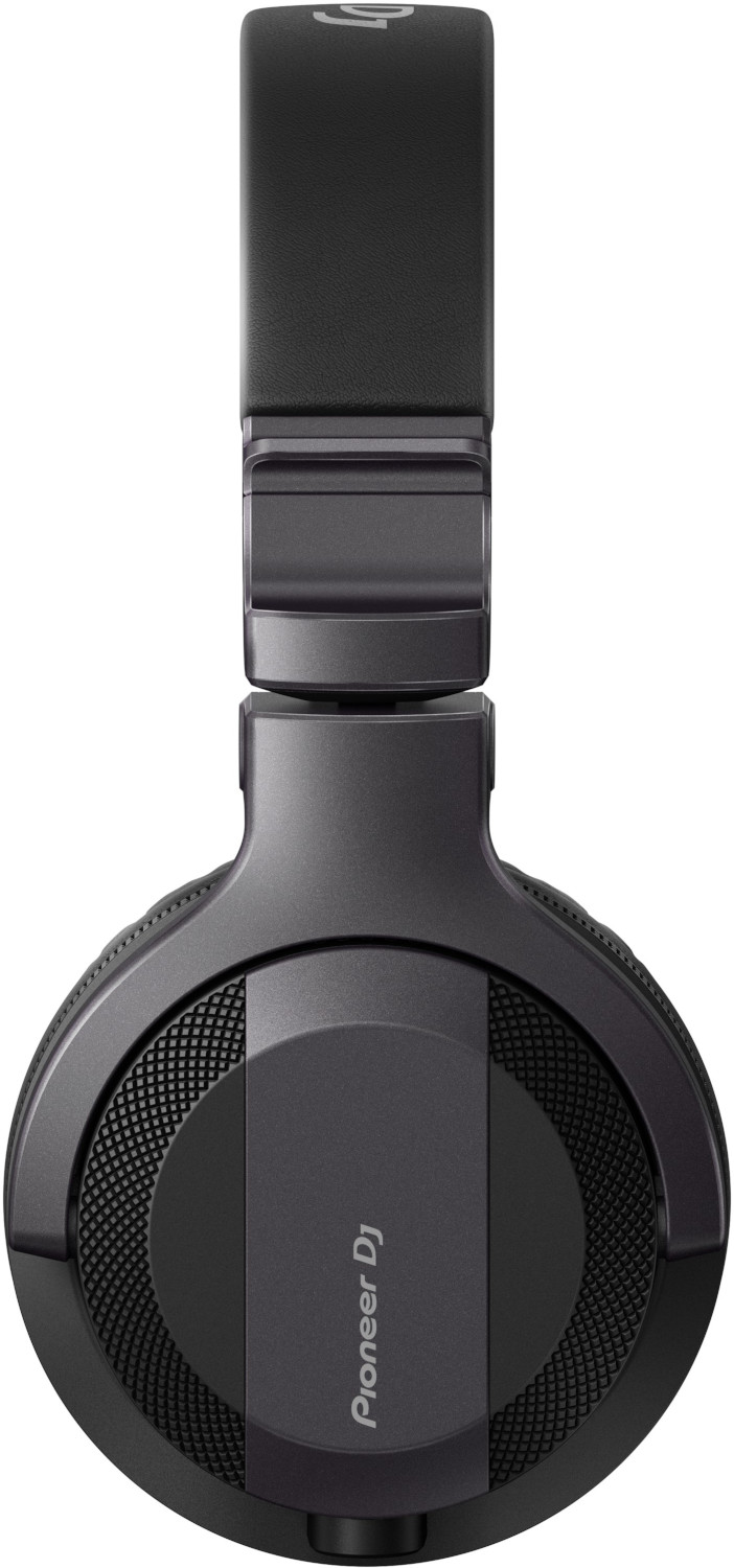 Black Pioneer DJ headphones. They have a padded headband and earcups. The logo is on the earcup.