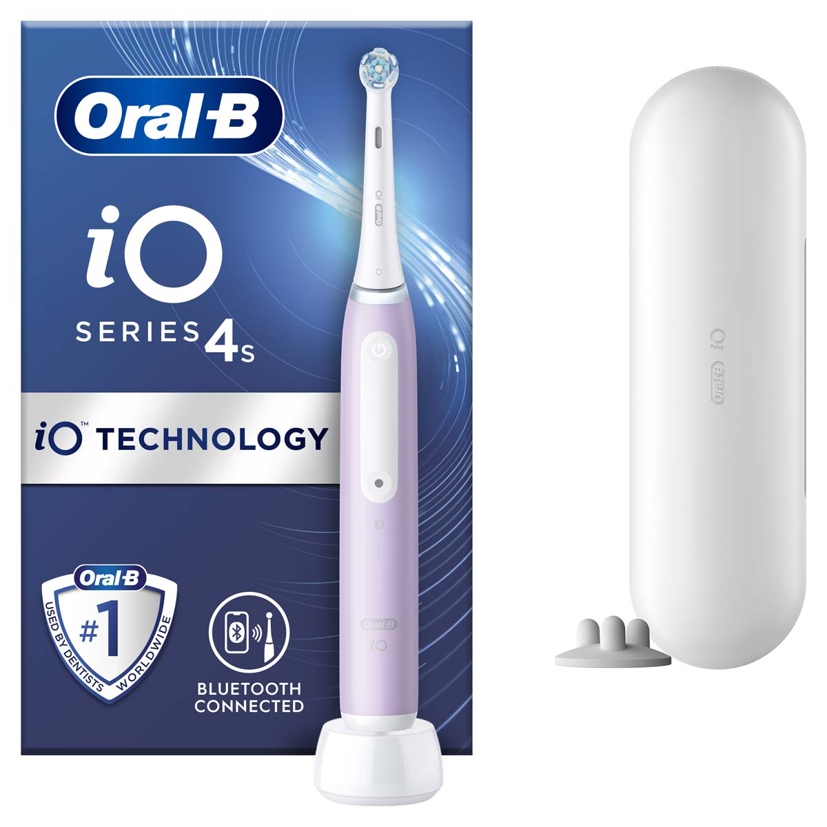 Une brosse à dents électrique et son socle de chargement. Elle est rose avec des accents blancs.