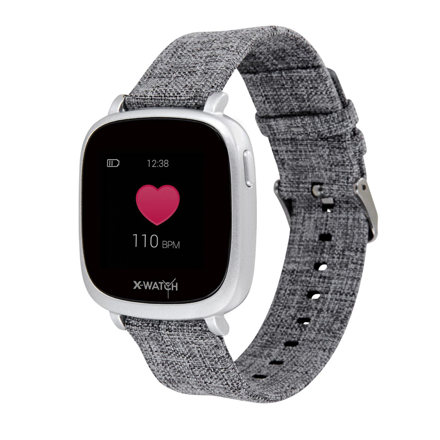 X-WATCH X-WATCH IVE XW FIT - URBAN GREY (Textil) - (54038) Smartwatch Polycarbonat Textil, 20 x 247 mm, Gehäuse: Silber/Armband: Grau