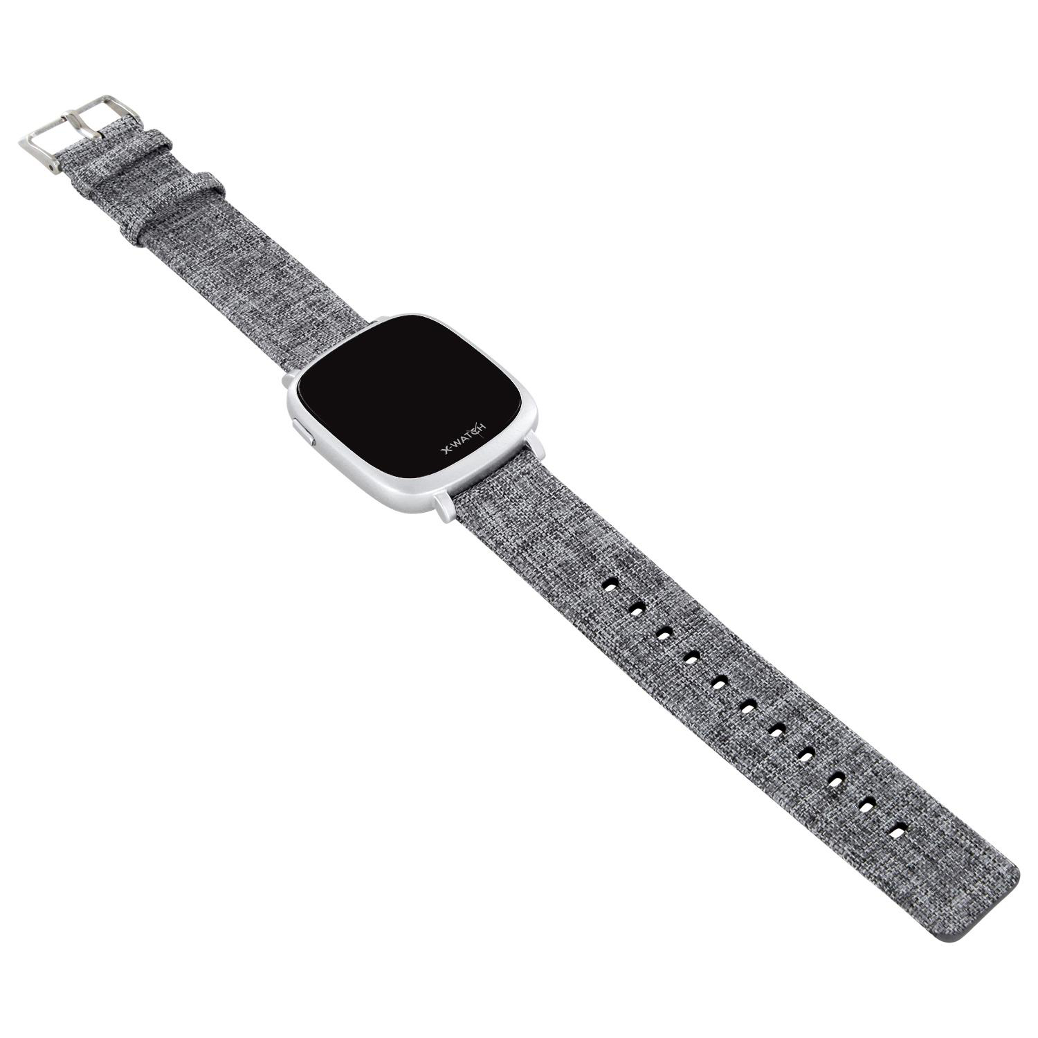 X-WATCH X-WATCH IVE XW FIT - URBAN GREY (Textil) - (54038) Smartwatch Polycarbonat Textil, 20 x 247 mm, Gehäuse: Silber/Armband: Grau