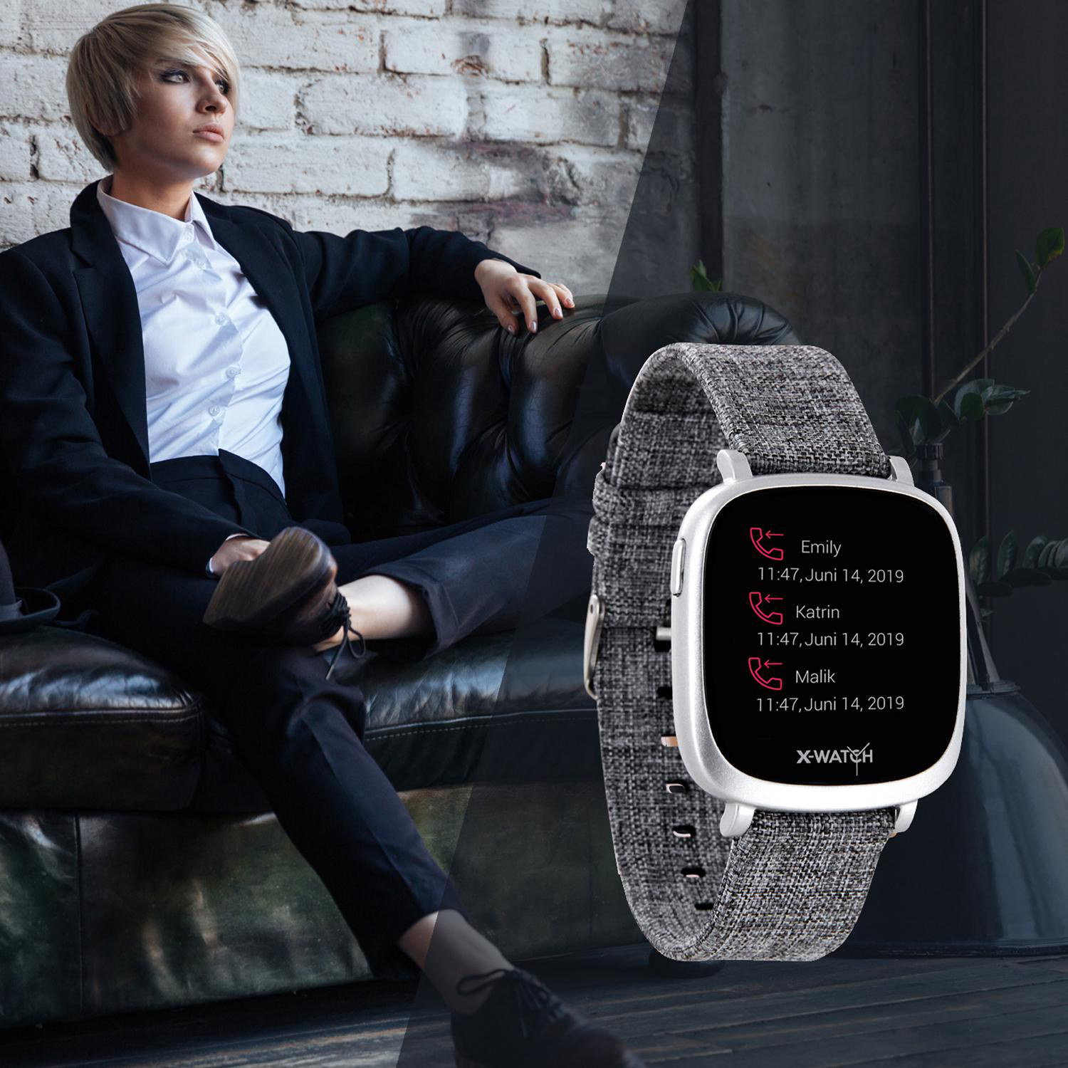 X-WATCH X-WATCH IVE XW FIT - URBAN GREY (Textil) - (54038) Smartwatch Polycarbonat Textil, 20 x 247 mm, Gehäuse: Silber/Armband: Grau