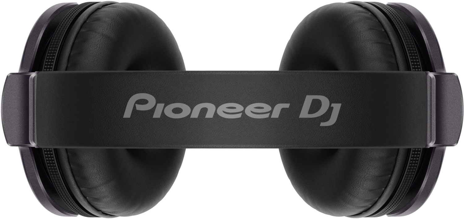 Zwarte Pioneer DJ-koptelefoon, bovenaanzicht, op witte achtergrond.