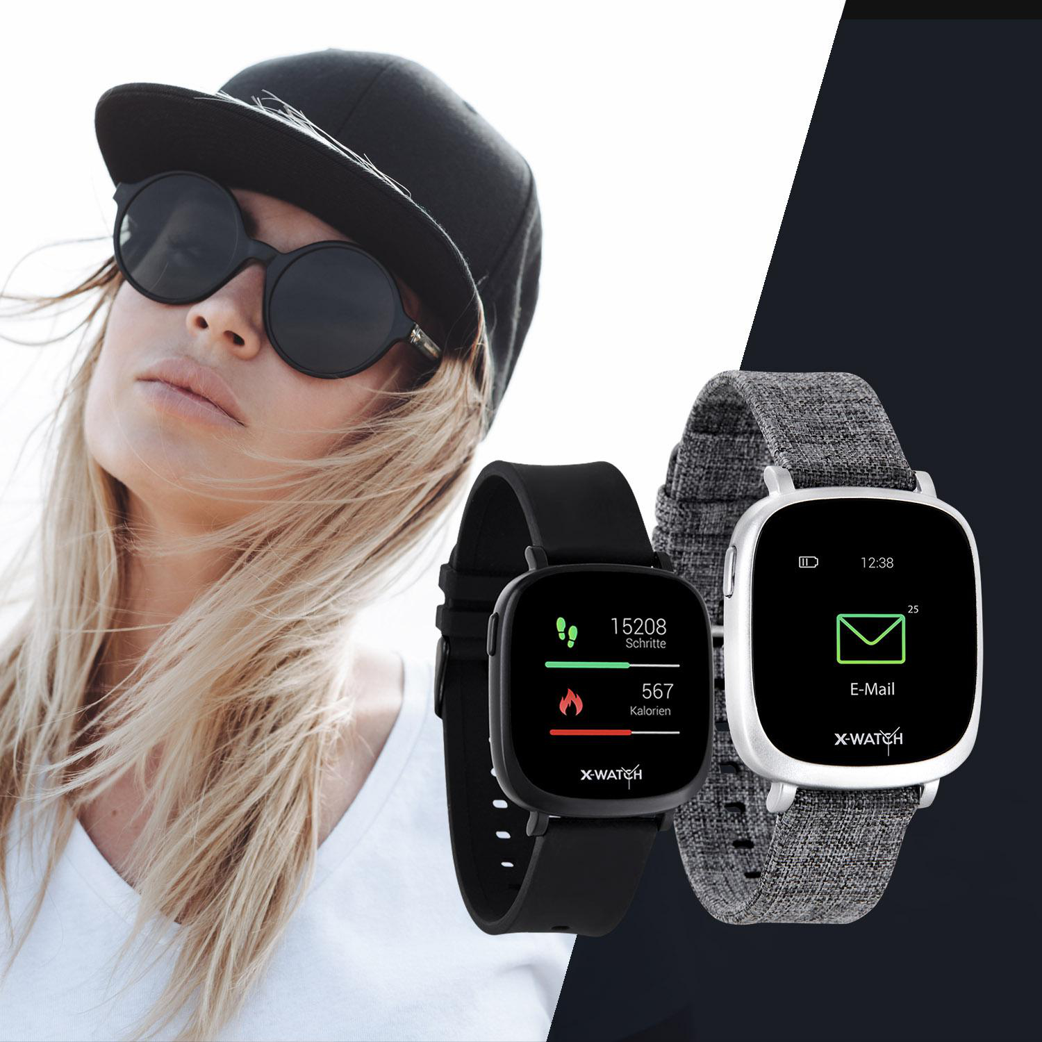 X-WATCH X-WATCH IVE XW FIT - URBAN BLACK - (54040) Smartwatch Polycarbonat Silikon, 20 x 247 mm, Gehäuse:Schwarz/Armband: Schwarz