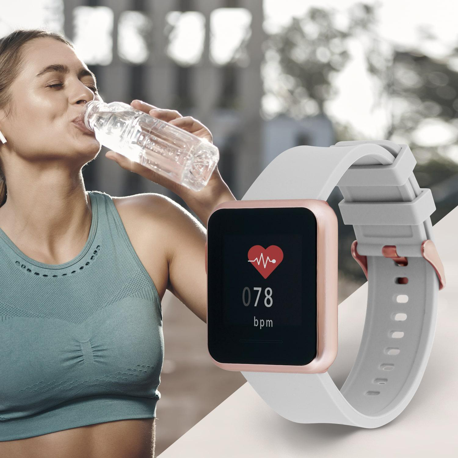 X-WATCH X-WATCH KETO SUN REFLECT - SOFT GREY - (54046) Smartwatch Metall Silikon, 22 x 240 mm, Gehäuse: Rosé/Armband: Grau