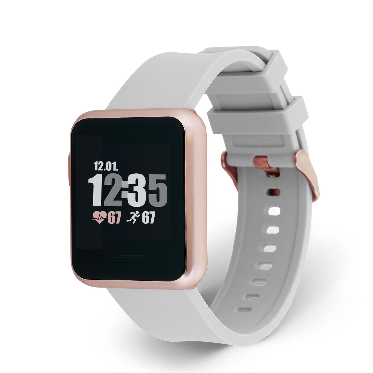 X-WATCH X-WATCH KETO SUN REFLECT - SOFT GREY - (54046) Smartwatch Metall Silikon, 22 x 240 mm, Gehäuse: Rosé/Armband: Grau