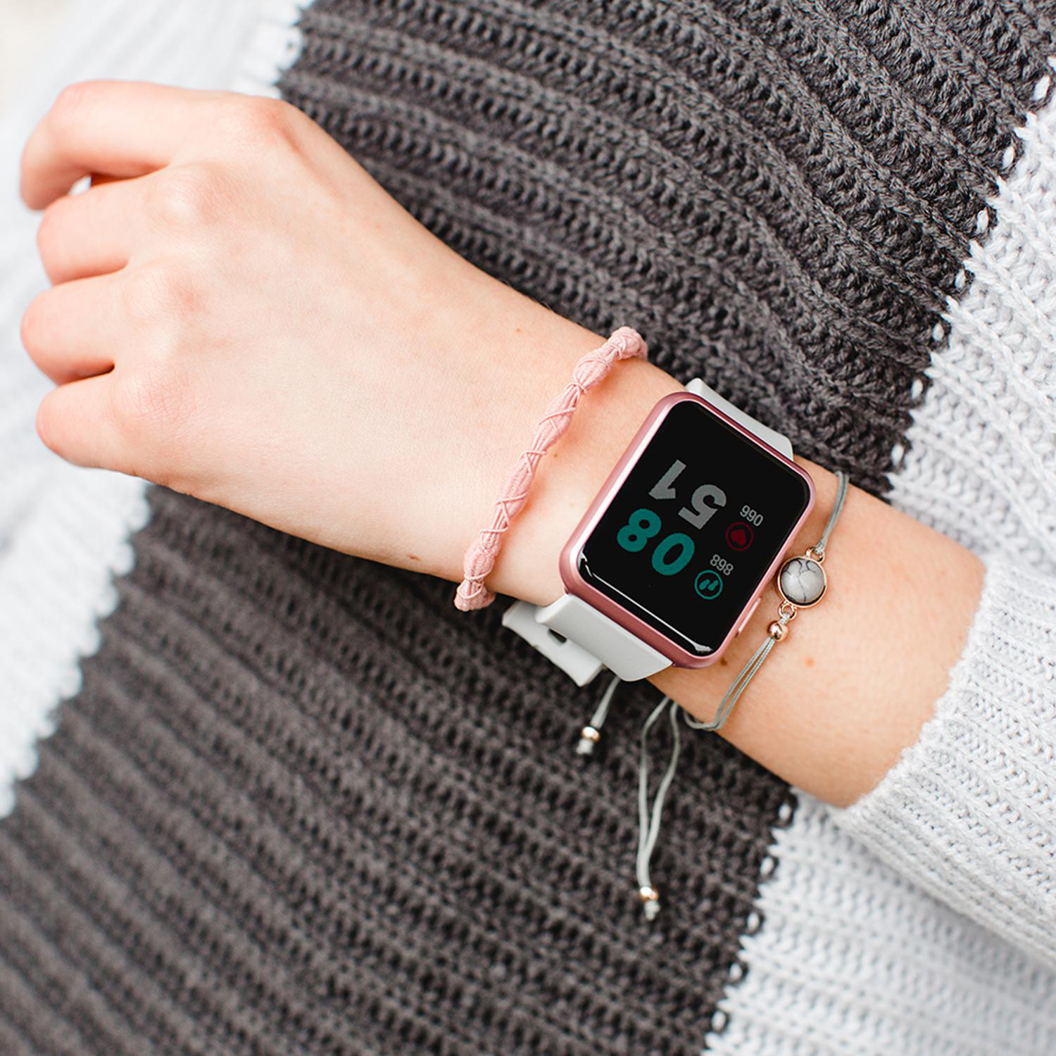 X-WATCH X-WATCH KETO SUN REFLECT - SOFT GREY - (54046) Smartwatch Metall Silikon, 22 x 240 mm, Gehäuse: Rosé/Armband: Grau