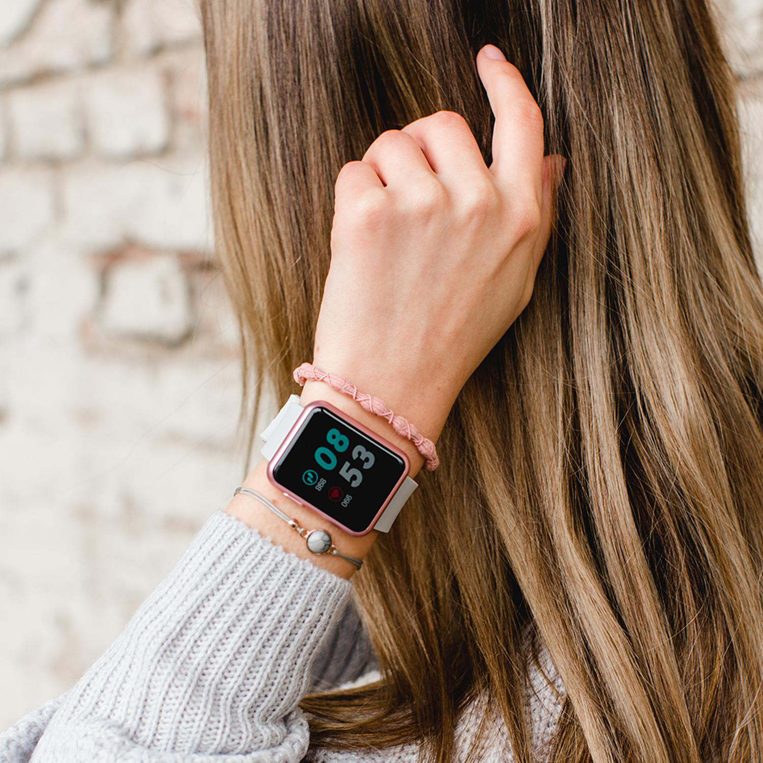 X-WATCH X-WATCH KETO SUN REFLECT - SOFT GREY - (54046) Smartwatch Metall Silikon, 22 x 240 mm, Gehäuse: Rosé/Armband: Grau