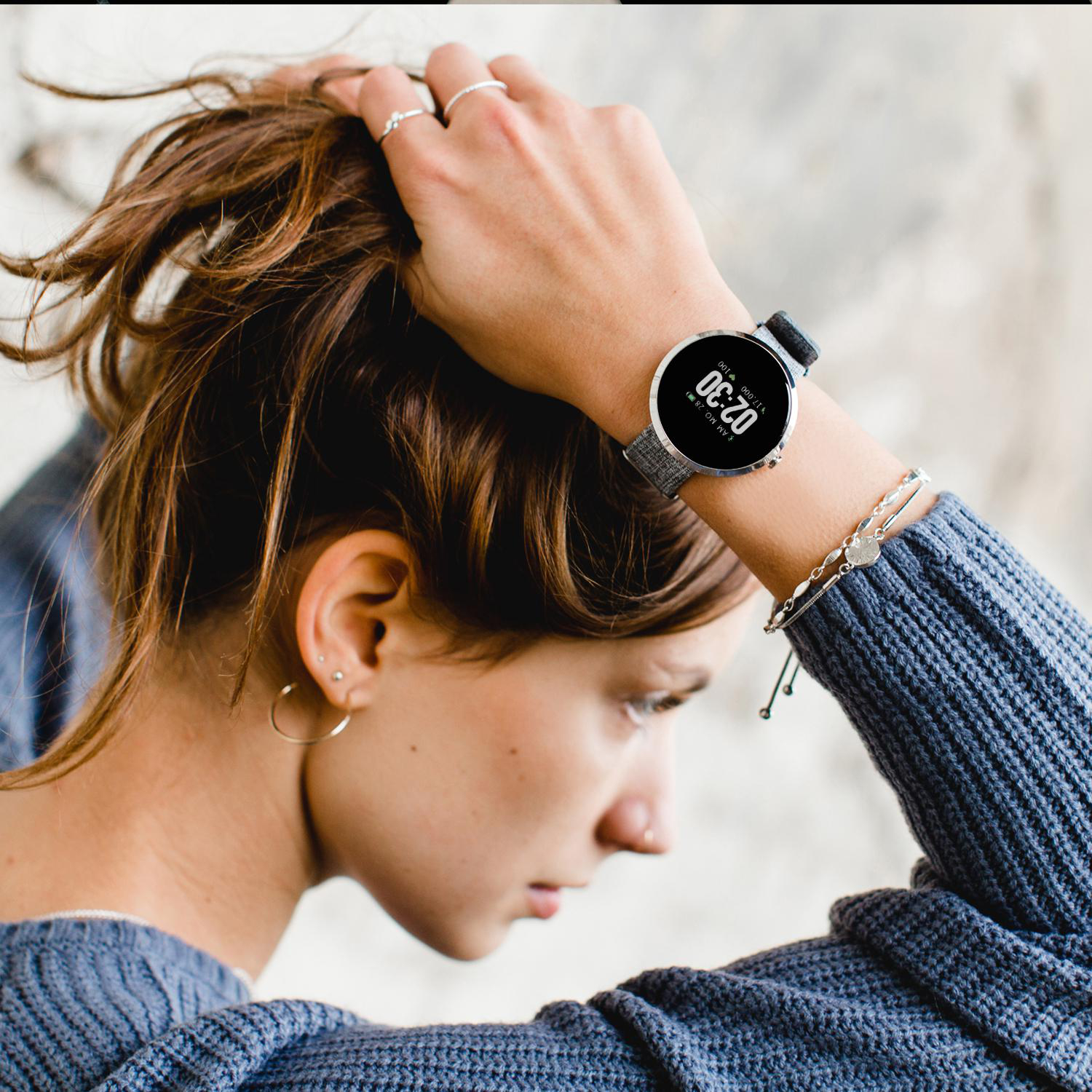 X-WATCH X-WATCH SIONA COLOR FIT (54048) Smartwatch Metall Textil, 234 mm, Gehäuse: Silber/Armband: Silber (Textil)