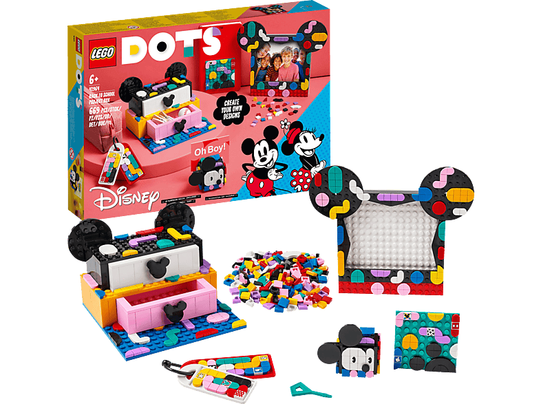 LEGO DOTS 41964 Micky & Minnie Kreativbox zum Schulanfang Bausatz, Mehrfarbig