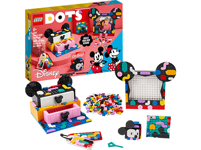 LEGO DOTS 41964 Micky & Minnie Kreativbox zum Schulanfang Bausatz, Mehrfarbig Kunststoff