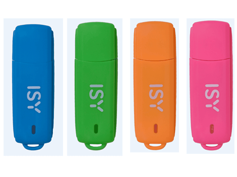 ISY IMU-2300-NEON USB-Stick, 64 GB, 4 MB/s, Neon-Blau, Neon-Grün, Neon-Orange, Neon-Pink