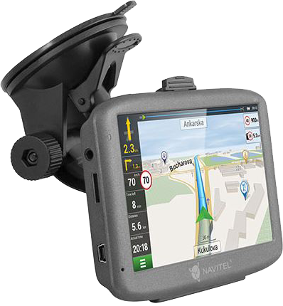 Egy GPS navigációs eszköz a szélvédőre szerelve.