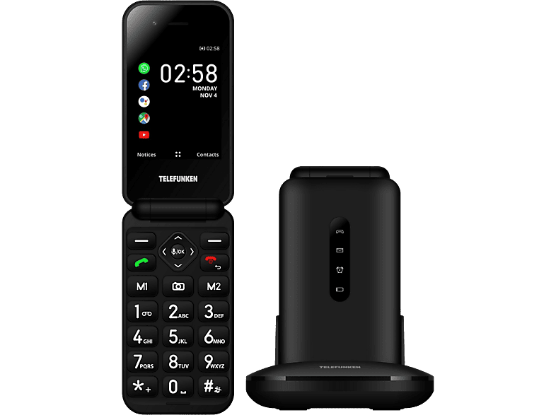 Móvil - Telefunken S740, Plegable, Para mayores, Bluetooth, 512 Mbit+4 GB, Pantalla 2.8