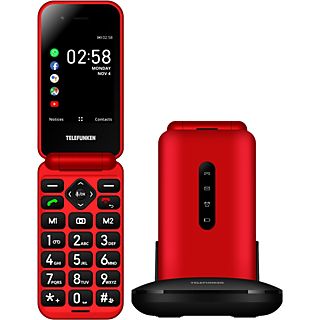 Móvil - Telefunken S740, Plegable, Para mayores, Bluetooth, 512 Mbit+4 GB, Pantalla 2.8", 320x240 Pixeles, Rojo