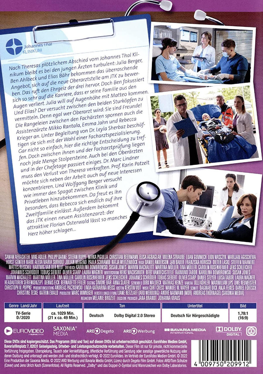 Die Rückseite einer DVD-Hülle mit einem medizinischen Drama mit Bildern der Darsteller und Szenen.