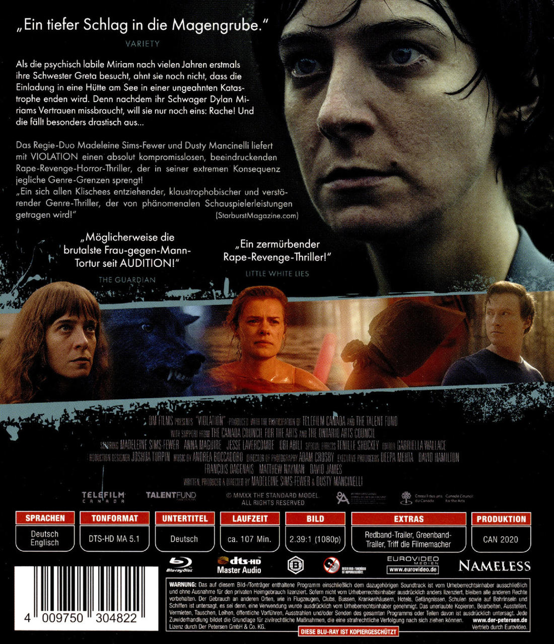 Filmposter für 'Violation'. Das Gesicht einer Frau ist zentriert. Textdetails Filmcredits und Rezensionen.