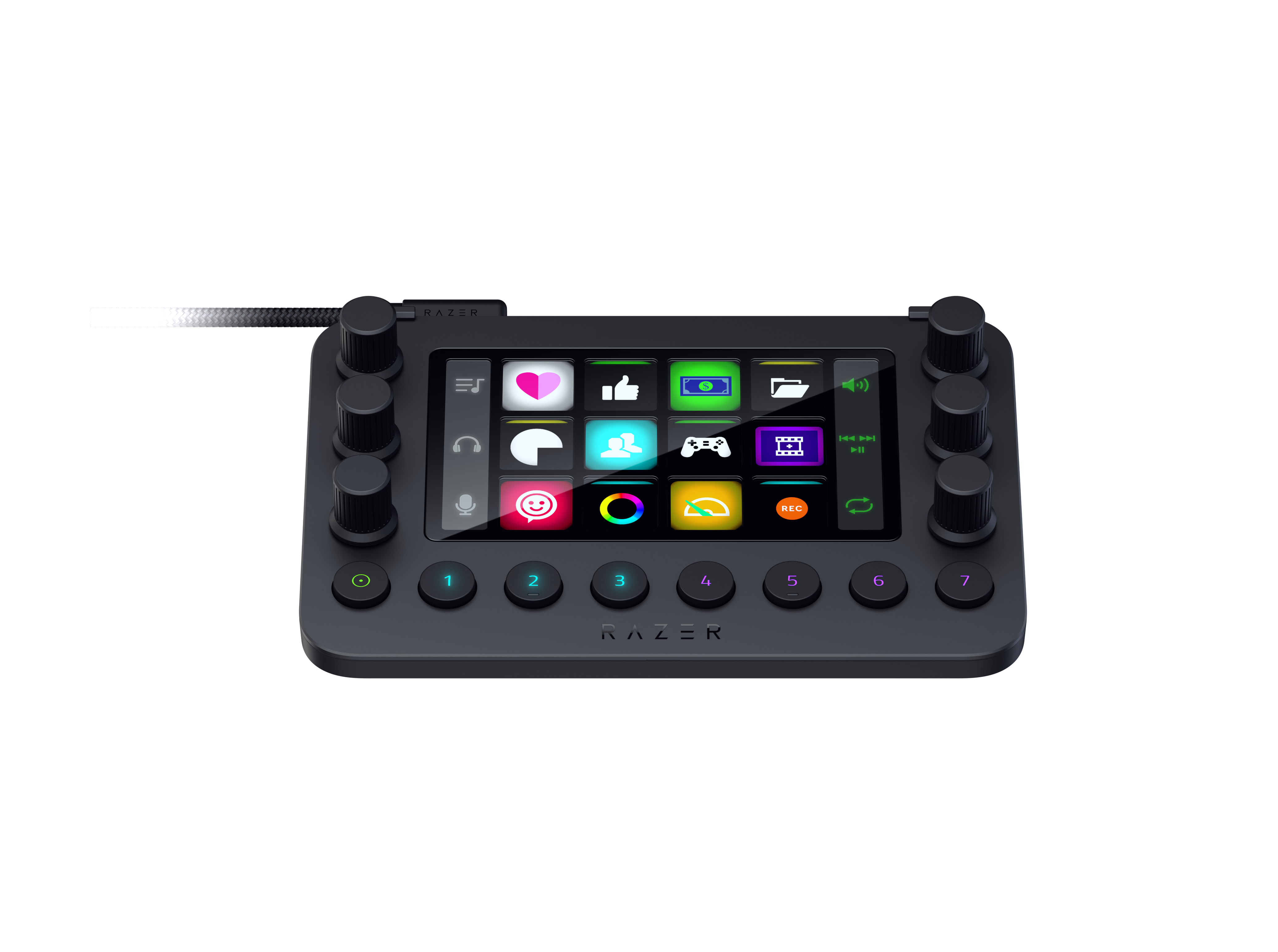 Razer Stream Controller mit mehreren Tasten und Reglern.
